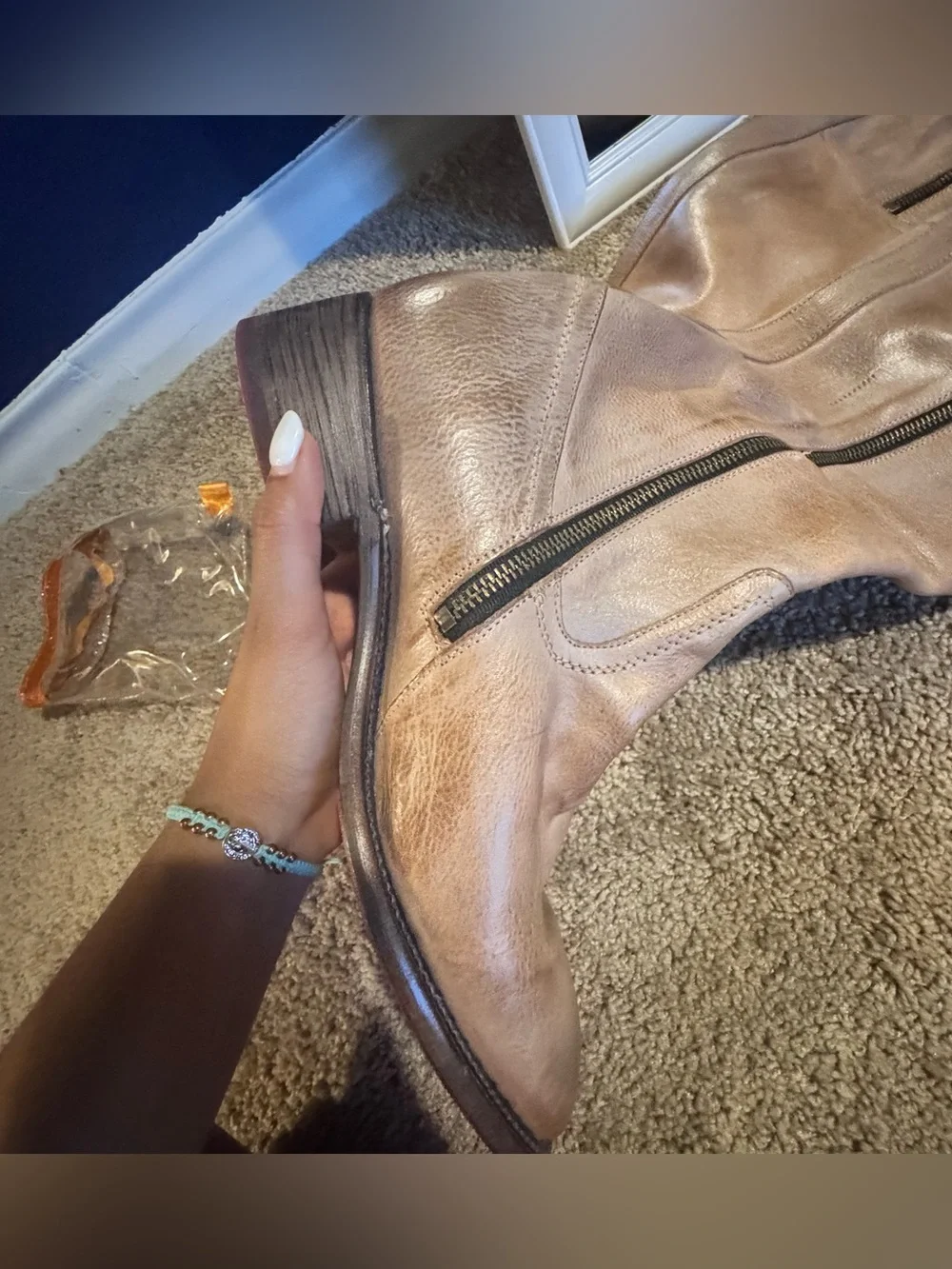 BED|STU Women's Over-the-Knee Tan Leather Buckle Boots